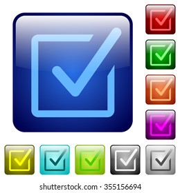 Set of checked box color glass rounded square buttons
