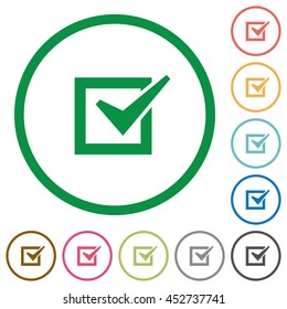 Set of Checked box color round outlined flat icons on white background