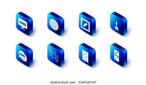 Set Checker game chips, Board, Dart arrow, Domino, Hockey table, Tic tac toe, Uno card and  icon. Vector