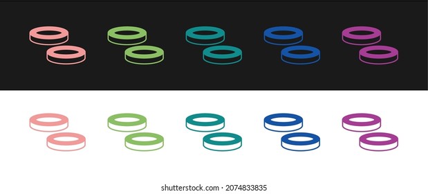 Set Checker game chips icon isolated on black and white background.  Vector