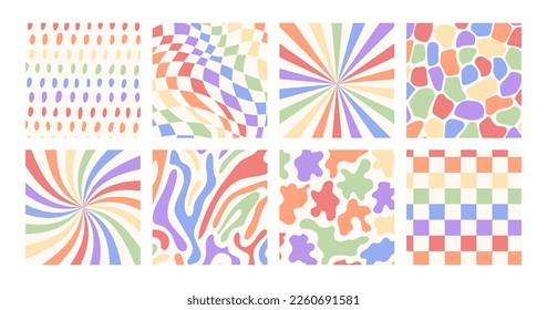 Colores de tablero de ajedrez en tonos pastel pálidos. Groovy patrón de tablero hippie. Diseño psicodélico de los años 70 retro. Colección de fondo de pantalla de Gingham para plantillas de impresión o textiles.