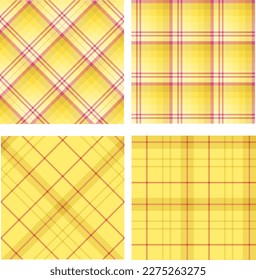 Set with checkered background in charming yellow colors for plaid, fabric, textile, clothes, tablecloth and other things. Vector image.