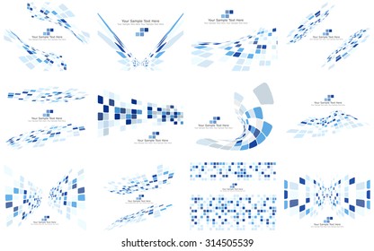 Set of Checkered Backgrounds With Text Space. Ideal Balanced Colors in Blue Tone and Different Shapes. Suitable For Creating Business, Technological and Other Designs. Vector Illustration. 