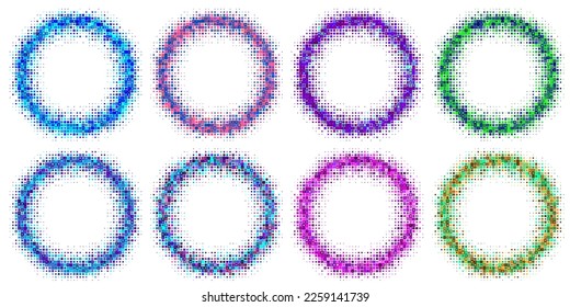 Set checkered circles elementes. Multiple dots with random colors combinations.