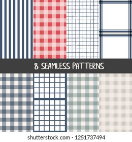 Set of checkered  farmhouse style seamless patterns for kitchenware and homeware, fabric and stationery design and decoration