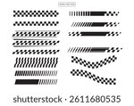 set of checkered flag designs, racing stripe speed, finish line motorsport. vector template on transparant background