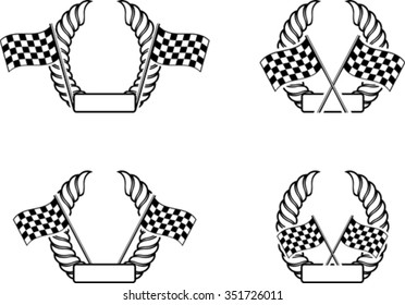 Set of checkered flag with a wreath