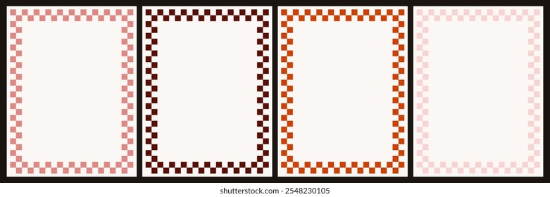Set of checkered frames in pastel colors for Valentine's Day. Templates for posters and cards in a psychedelic style. Checkered frames on a white background in the '70s style. Vector