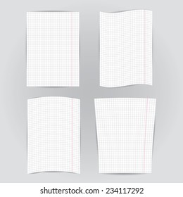 set checkered notebook paper on  gray background. vector