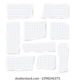 Set of checkered paper different shapes and orientation scraps isolated on white background. Vector illustration.