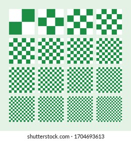 Set of checkered patterns of different sizes. Vector and in green and white colors.