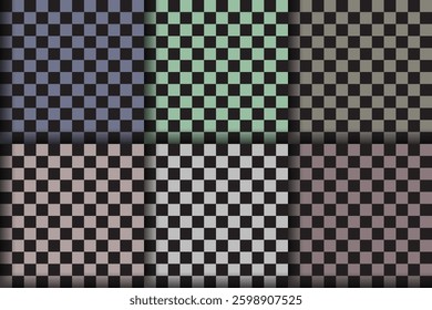 Set of checkered seamless repeat chessboard vector patterns for print, fabrics, textile, wallpaper, wrapping paper, clothing and background