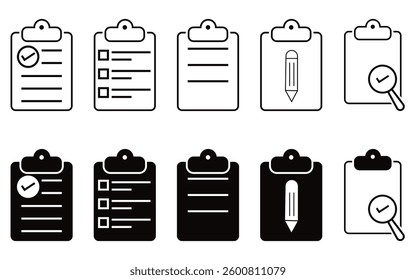 Set of Checklist clipboard vector icon. check list sign outline isolated on white background of vector illustration