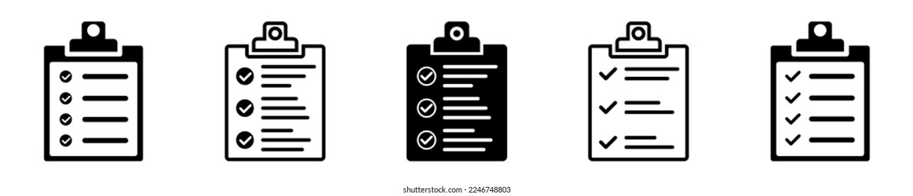 Set of checklist vector icons. Clipboard icon on white background. Vector 10 Eps.