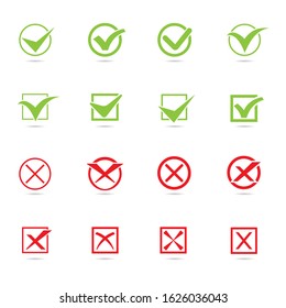 Set of Checkmark Icon. Red and green checkmarks with checkbox, Election and voting concept symbol