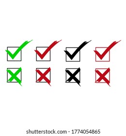 Set of Checkmark Icon. Red,green and black checkmarks with checkbox, Election and voting concept symbol
