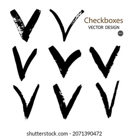 A set of checkmark icons.  A tick mark isolated on a white background. Yes, check the box.