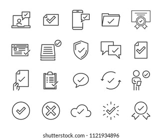 set of checkmark vector line icons, contains such as check, document and more