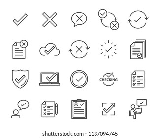 set of checkmark vector line icons, contains such as check, document and more