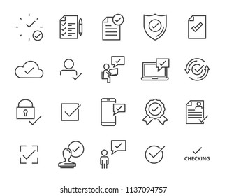 set of checkmark vector line icons, contains such as check, document and more