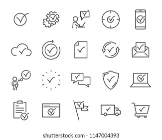 set of checkmark vector line icons, contains such as check, document and more