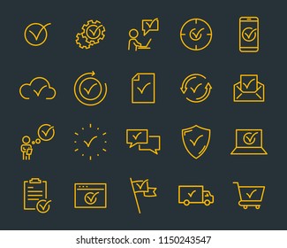 set of checkmark vector line icons, contains such as check, document and more