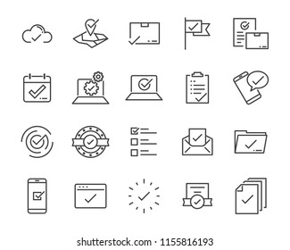 set of checkmark vector line icons, contains such as check, document and more