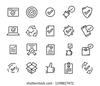 set of checkmark vector line icons, contains such as check, document and more