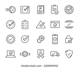 set of checkmark vector line icons, contains such as check, document and more