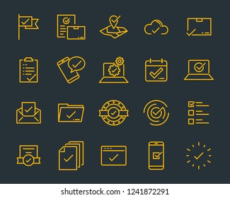 set of checkmark vector line icons, contains such as check, document and more