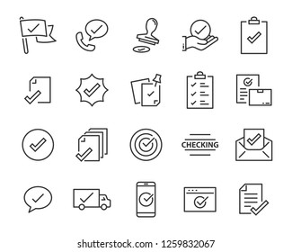 set of checkmark vector line icons, contains such as check, document and more