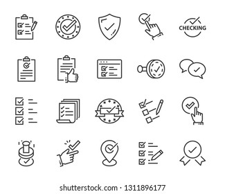 set of checkmark vector line icons, contains such as check, document and more