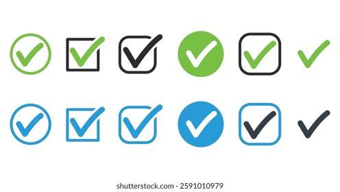 Set of checkmarks and confirm icon, agreement, vote, confirmation, choise, approved
