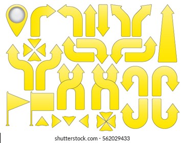 set of checkpoints and arrows to navigate the map yellow color