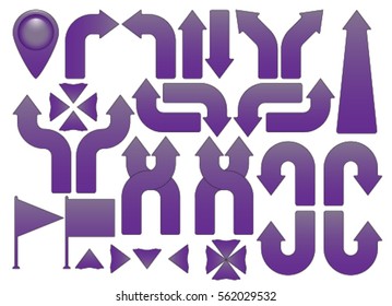 set of checkpoints and arrows to navigate the map violet color