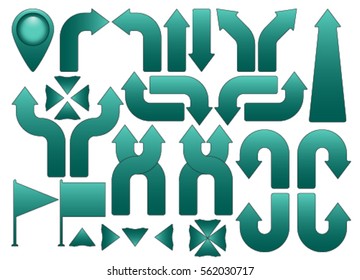 set of checkpoints and arrows to navigate the map turquoise color