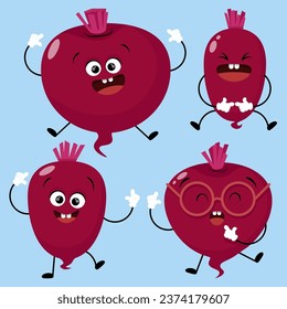 Set of cheerful beetroot with emotions for World Vegan Day