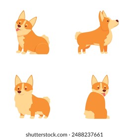 Set von fröhlichen Cartoon Corgi Hunde in verschiedenen Posen und Emotionen illustriert