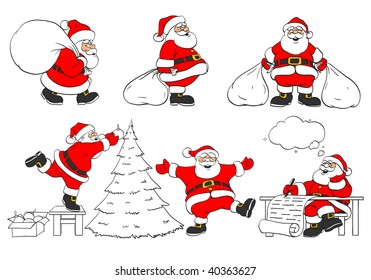 set of cheerful christmas Santa Clauses in different poses - vector illustration