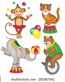 set of cheerful circus animals (vector illustration for children's books)