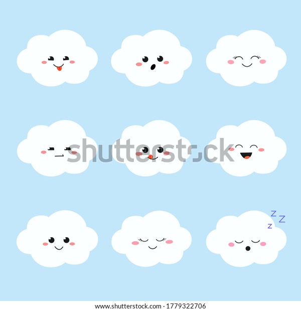 Set Cheerful Cloud Cartoon Characters Vector Stock Vector (Royalty Free ...