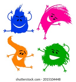 Set of cheerful color blots with handles and legs on a white background. Persons. Vector illustration. The characters. Icons.