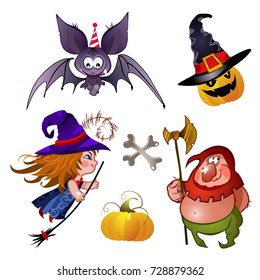 set of cheerful halloween characters on a white background. vector illustration