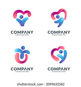 a set of cheerful human or child logos in various poses