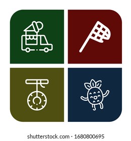 Set of cheerful icons. Such as Ice cream truck, Butterfly net, Swing, Happy , cheerful icons