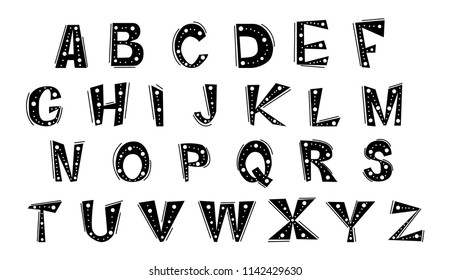 Set Cheerful Letters English Alphabet Black Stock Vector (Royalty Free ...