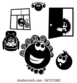 Set cheerful little men. Collection of cartoon funny vector silhouettes. Grouped for easy editing.