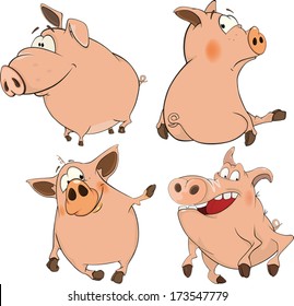 Set of cheerful pigs Cartoon 