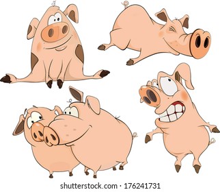 a set of cheerful pigs cartoon 