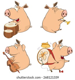 Set of cheerful pigs. Cartoon 